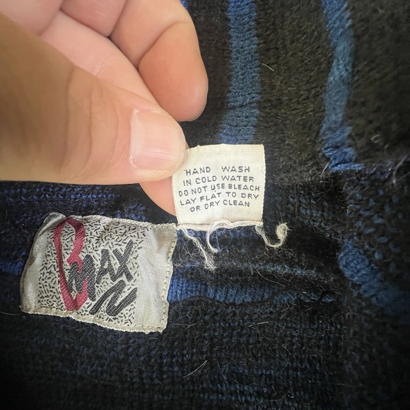 Vintage 90s B Max Mohair Blend Hoodie Sweater Aztec Southwest Geometric India M - Picture 5 of 10